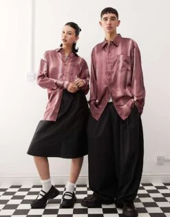 Reclaimed Vintage Oversized Satin Shirt In Burgundy Tie Dye For Unisex -Closet Theory Her 206914282 3