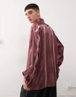 Reclaimed Vintage Oversized Satin Shirt In Burgundy Tie Dye For Unisex -Closet Theory Her 206914282 4