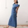Reclaimed Vintage Denim Maxi Dress With Asymmetric Ruching For Women Blue -Closet Theory Her 206924977 1 blue