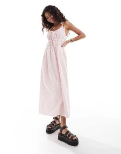 Reclaimed Vintage Tie Front Maxi Summer Dress In Pink Stripe For Women -Closet Theory Her 206934366 1 pink 1