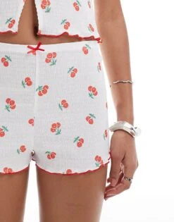Reclaimed Vintage Bow Detail Hotpants In Cherry Print For Women White -Closet Theory Her 206934377 3
