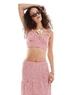 Reclaimed Vintage Tie Back Top Co Ord In Red Gingham For Women -Closet Theory Her 206974386 1 red 1