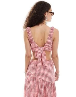 Reclaimed Vintage Tie Back Top Co Ord In Red Gingham For Women -Closet Theory Her 206974386 2