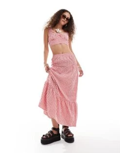 Reclaimed Vintage Tie Back Top Co Ord In Red Gingham For Women -Closet Theory Her 206974386 4