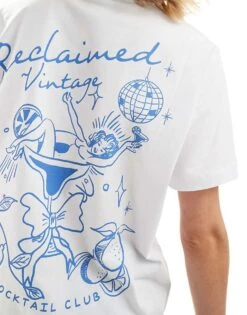Reclaimed Vintage Oversized T-shirt With Cocktail Disco Print In White For Women -Closet Theory Her 206974647 4