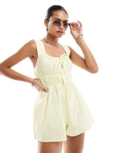Reclaimed Vintage Western Milkmaid Tie Front Playsuit In Yellow For Women -Closet Theory Her 207007814 1 yellow 1