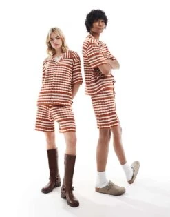 Reclaimed Vintage Unisex Knitted Co-ord In Stripe Crochet