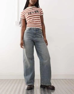 Reclaimed Vintage Baggy Leg Mid Rise Jean With Embroidered Pockets In Washed Blue For Women -Closet Theory Her 207027867 1 washedblue 1