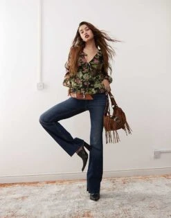 Reclaimed Vintage Long Sleeve Ruffle Blouse In Dark Floral Print For Women Multi -Closet Theory Her 207031833 2