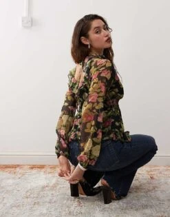 Reclaimed Vintage Long Sleeve Ruffle Blouse In Dark Floral Print For Women Multi -Closet Theory Her 207031833 4