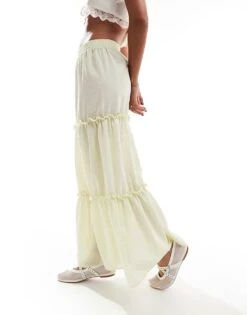Reclaimed Vintage Tiered Maxi Western Skirt In Yellow For Women -Closet Theory Her 207041214 5