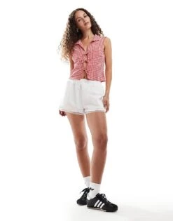 Reclaimed Vintage Tie Front Top In Red Gingham For Women -Closet Theory Her 207041221 2