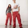 Reclaimed Vintage Unisex Red Check Print Barrel Leg Trouser For Unisex -Closet Theory Her 207053136 1 red