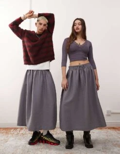 Reclaimed Vintage Unisex Nylon Skirt In Charcoal For Unisex -Closet Theory Her 207070522 1 charcoal 1