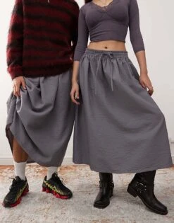 Reclaimed Vintage Unisex Nylon Skirt In Charcoal For Unisex -Closet Theory Her 207070522 4