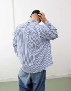 Reclaimed Vintage Unisex Oversized Blue And White Pinstripe Shirt For Unisex Multi -Closet Theory Her 207070560 4
