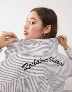 Reclaimed Vintage Unisex Oversized Stripe Shirt With Back Logo For Unisex Mutli -Closet Theory Her 207070569 3