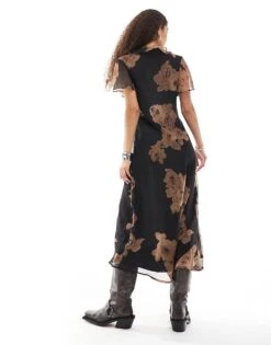 Reclaimed Vintage Midi Dress With Tie Front And Ruffles In Floral Print For Women Multi -Closet Theory Her 207081604 3
