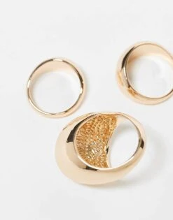 Reclaimed Vintage Unisex 3 Dome Ring Pack In Gold For Unisex -Closet Theory Her 207093695 2