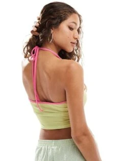 Reclaimed Vintage Halter Neck Cami Top With Shell Print In Green And Pink For Women -Closet Theory Her 207103520 4