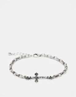 Reclaimed Vintage Unisex Chain Bracelet With Skinny Cross In Silver For Unisex -Closet Theory Her 207104845 1 silver 1
