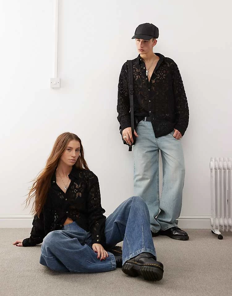 Reclaimed Vintage Unisex Long Sleeve Lace Shirt In Black For Unisex 4 Reclaimed Vintage Unisex Long Sleeve Lace Shirt In Black For Unisex - Image 2