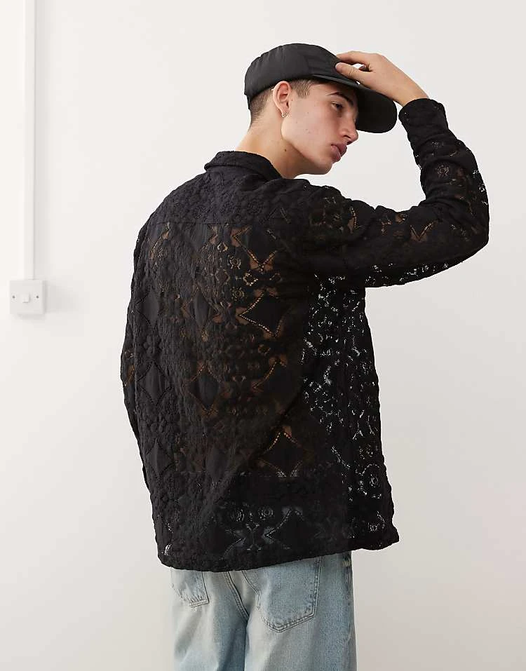Reclaimed Vintage Unisex Long Sleeve Lace Shirt In Black For Unisex 6 Reclaimed Vintage Unisex Long Sleeve Lace Shirt In Black For Unisex - Image 4