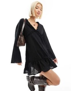 Reclaimed Vintage Mini Smock Dress In Black Broderie For Women -Closet Theory Her 207140937 4