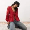 Reclaimed Vintage Tie Front Peplum Detail Cord Top In Red For Women -Closet Theory Her 207152439 1 red