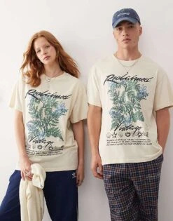 Reclaimed Vintage Unisex Oversized T Shirt With Plant Print In Ecru For Unisex