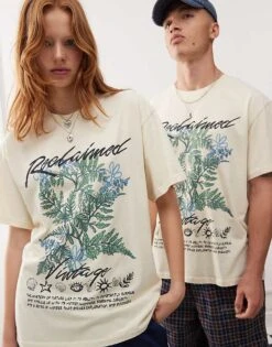 Reclaimed Vintage Unisex Oversized T Shirt With Plant Print In Ecru For Unisex -Closet Theory Her 207152456 3