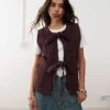 Reclaimed Vintage Tie Front Cord Top In Burgundy For Women -Closet Theory Her 207152465 1 burgundy