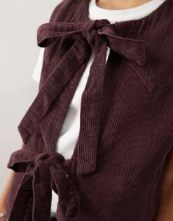 Reclaimed Vintage Tie Front Cord Top In Burgundy For Women -Closet Theory Her 207152465 4