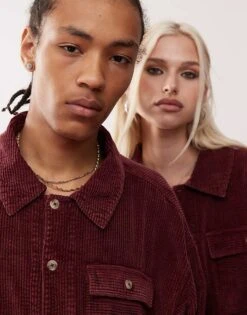 Reclaimed Vintage Unisex Cord Shacket In Burgundy For Unisex -Closet Theory Her 207167154 3