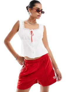 Reclaimed Vintage Milkmaid Cami Top With Lace Trim And Red Ribbon In White For Women -Closet Theory Her 207170441 1 white 1