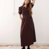 Reclaimed Vintage Cord Collar Detail Midi Dress In Plum For Women