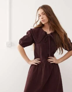 Reclaimed Vintage Cord Collar Detail Midi Dress In Plum For Women -Closet Theory Her 207188879 3