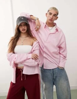 Reclaimed Vintage Unisex Oversized Shirt In Pink And White Pinstripe For Unisex -Closet Theory Her 207194614 1 pink 1