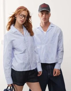 Reclaimed Vintage Unisex Oversized Boxy Shirt With Pocket Detail In Blue Pinstripe For Unisex Multi -Closet Theory Her 207194623 1 multi 1
