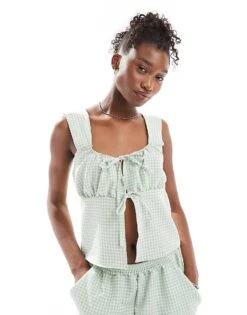 Reclaimed Vintage Split Front Top In Green Gingham For Women -Closet Theory Her 207212886 1 green 1