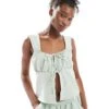 Reclaimed Vintage Split Front Top In Green Gingham For Women -Closet Theory Her 207212886 1 green