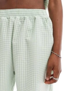 Reclaimed Vintage Pull On Trousers In Green Gingham For Women -Closet Theory Her 207212887 3