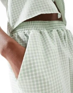 Reclaimed Vintage Pull On Trousers In Green Gingham For Women -Closet Theory Her 207212887 4