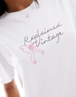 Reclaimed Vintage Oversized T-shirt With Floral And Bow Placement Print In White For Women -Closet Theory Her 207233184 3