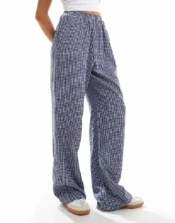 Reclaimed Vintage Pull On Trouser In Blue Seersucker Gingham For Women -Closet Theory Her 207233561 1 blue 1