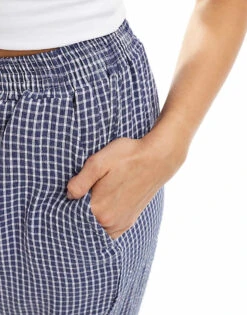 Reclaimed Vintage Pull On Trouser In Blue Seersucker Gingham For Women -Closet Theory Her 207233561 3