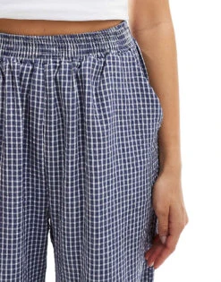 Reclaimed Vintage Pull On Trouser In Blue Seersucker Gingham For Women -Closet Theory Her 207233561 4