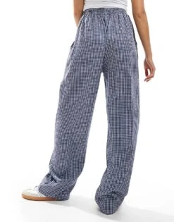 Reclaimed Vintage Pull On Trouser In Blue Seersucker Gingham For Women -Closet Theory Her 207233561 5
