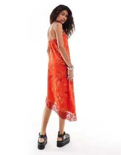 Reclaimed Vintage Lace Trim Slip Dress In Red Floral For Women -Closet Theory Her 207233924 4