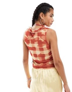 Reclaimed Vintage Mesh Tie Front Top In Printed Check And Floral For Women Multi -Closet Theory Her 207233943 4